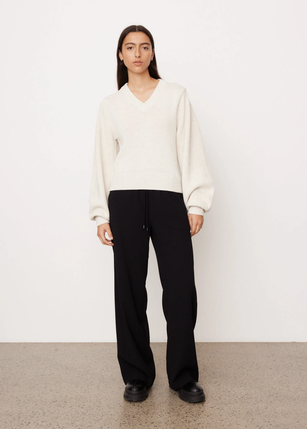 Balloon Sleeve V-Neck Knit