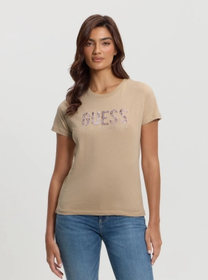 Beige Python Logo T-Shirt.