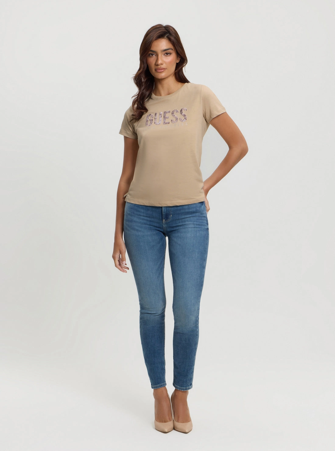 Beige Python Logo T-Shirt.