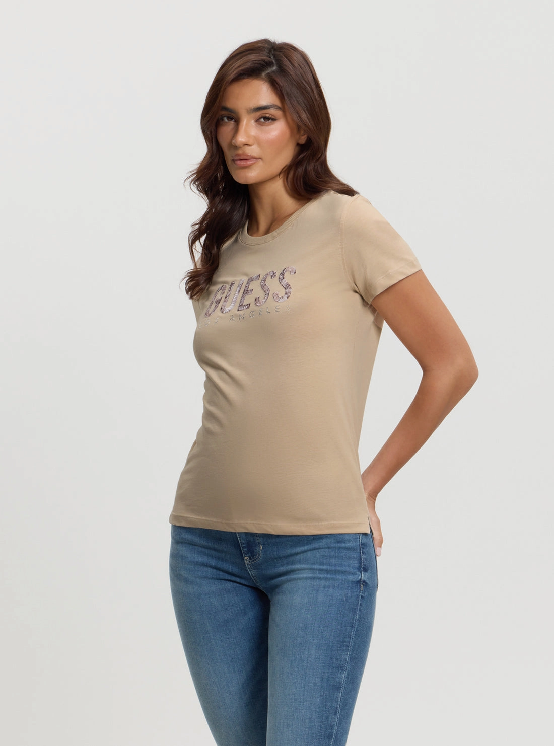 Beige Python Logo T-Shirt.