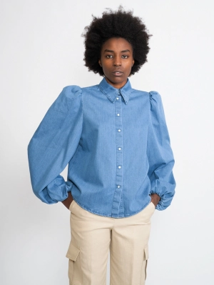 Blue Balloon Sleeve Shirt