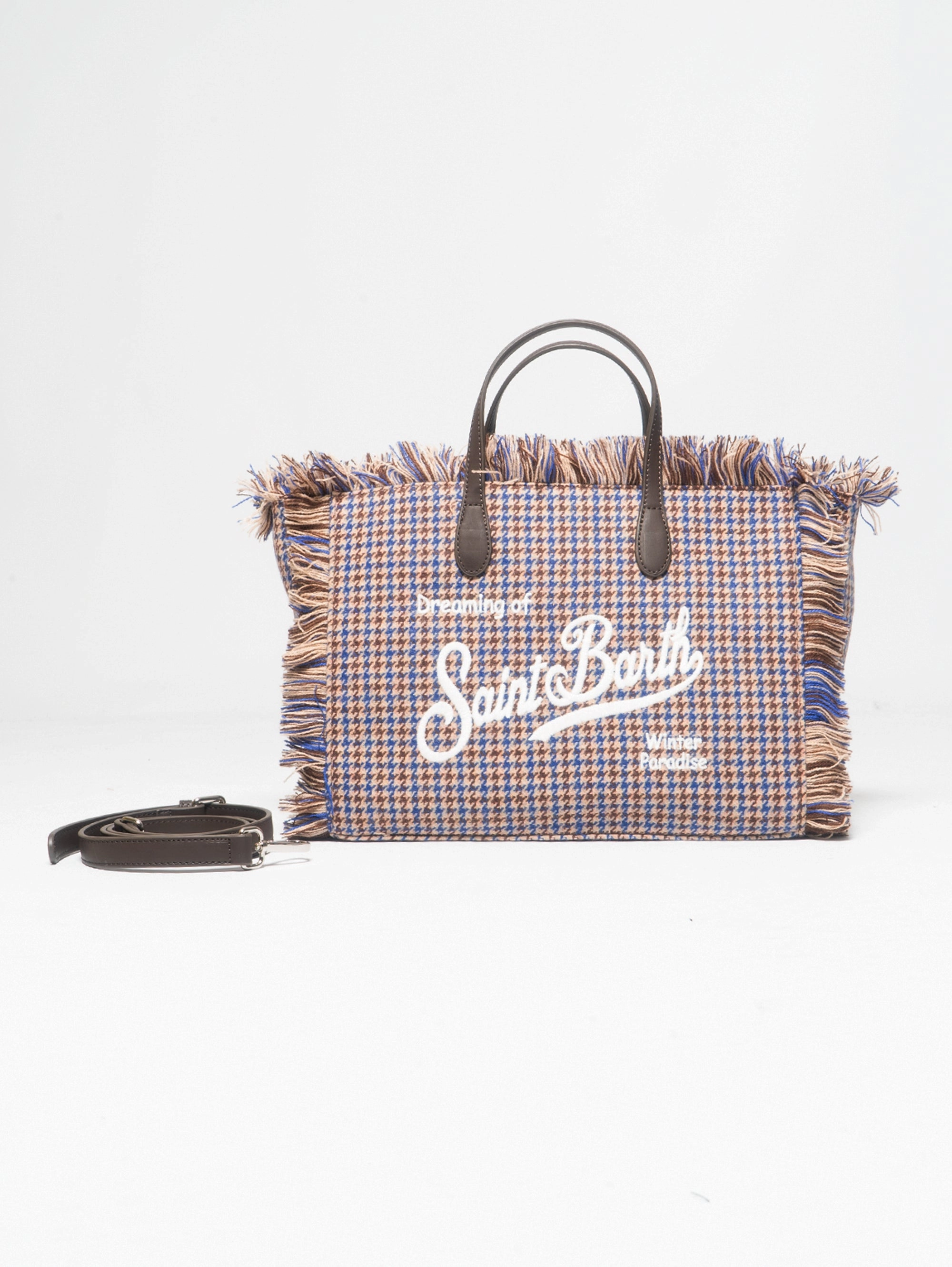 Borsa Colette in Micro Houndstooth Beige/Blu