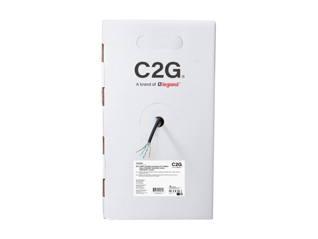 C2G 1000ft (304.8m) TAA-Compliant Cat6 Bulk Unshielded (UTP) Ethernet Network Cable with Solid Conductors-Riser CMR-Rated - Black C2G56032