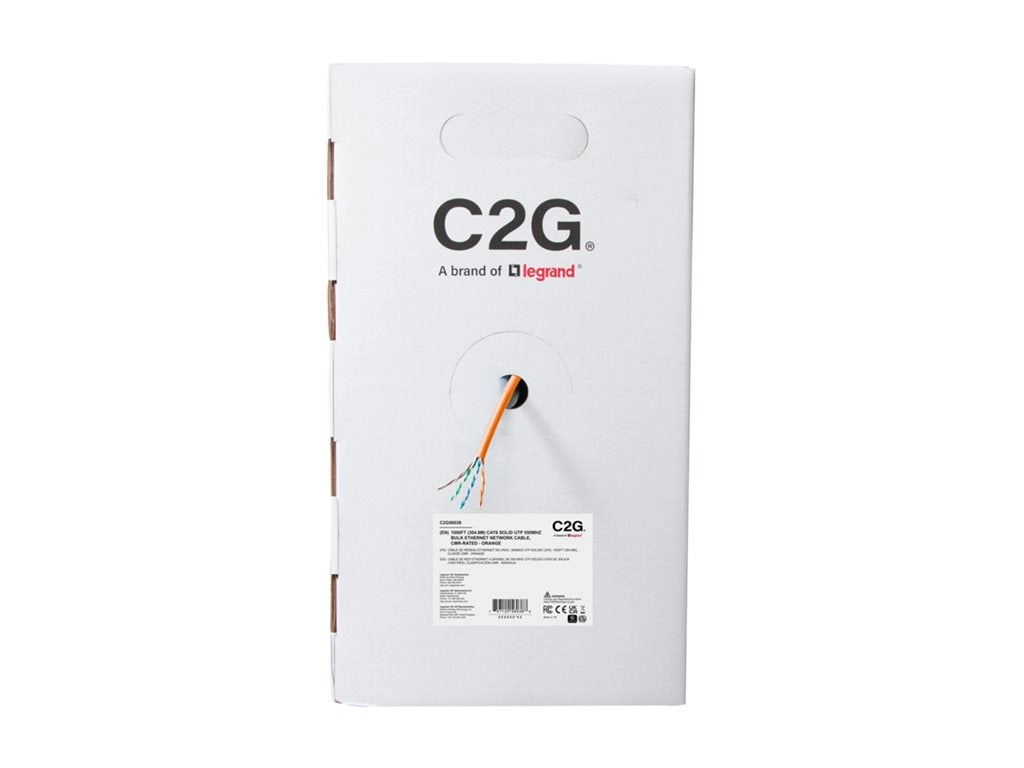 C2G 1000ft (304.8m) TAA-Compliant Cat6 Bulk Unshielded (UTP) Ethernet Network Cable with Solid Conductors-Riser CMR-Rated - Orange C2G56038