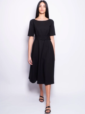 Cool Wool Dress with Black Belt