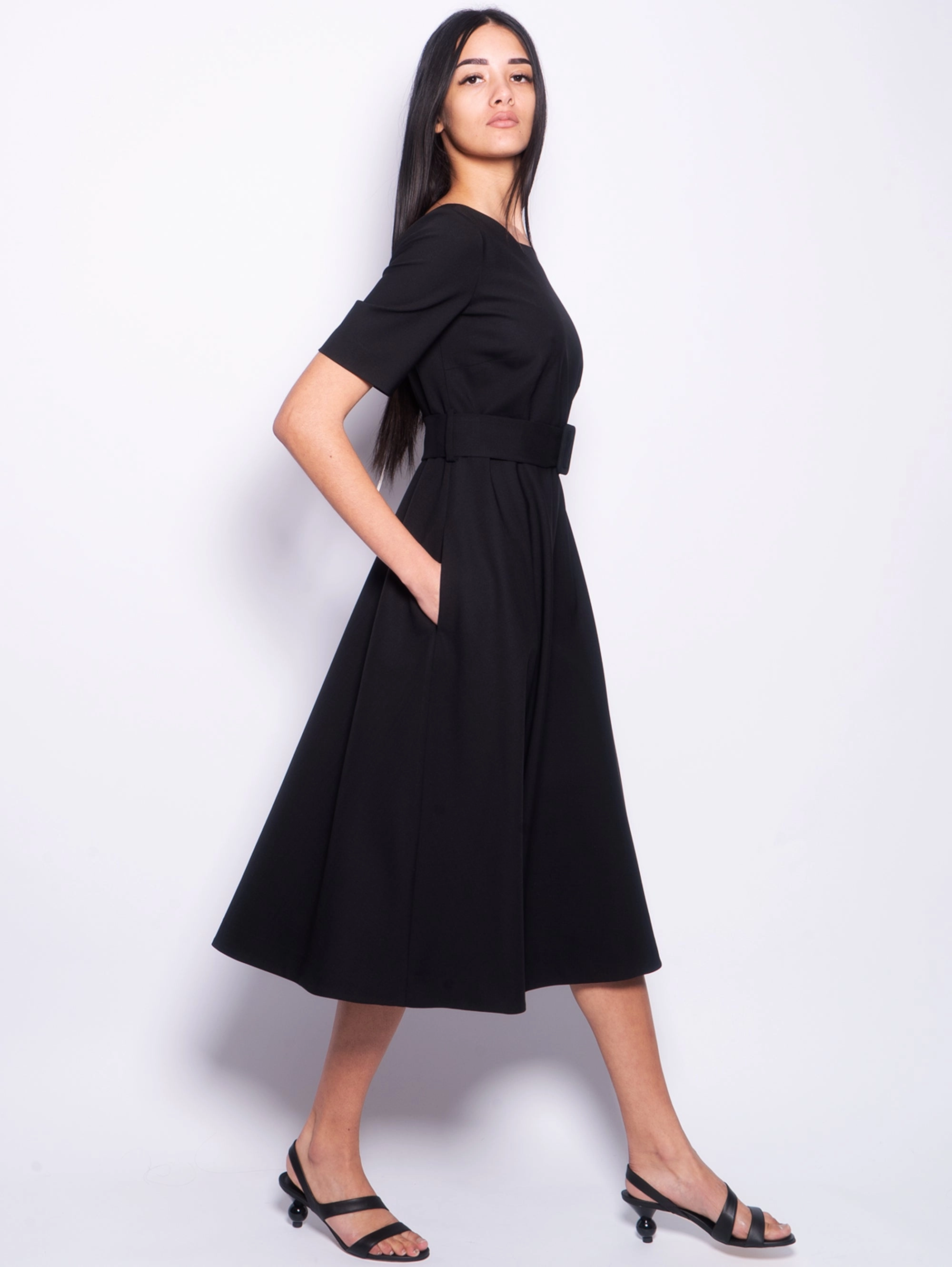 Cool Wool Dress with Black Belt