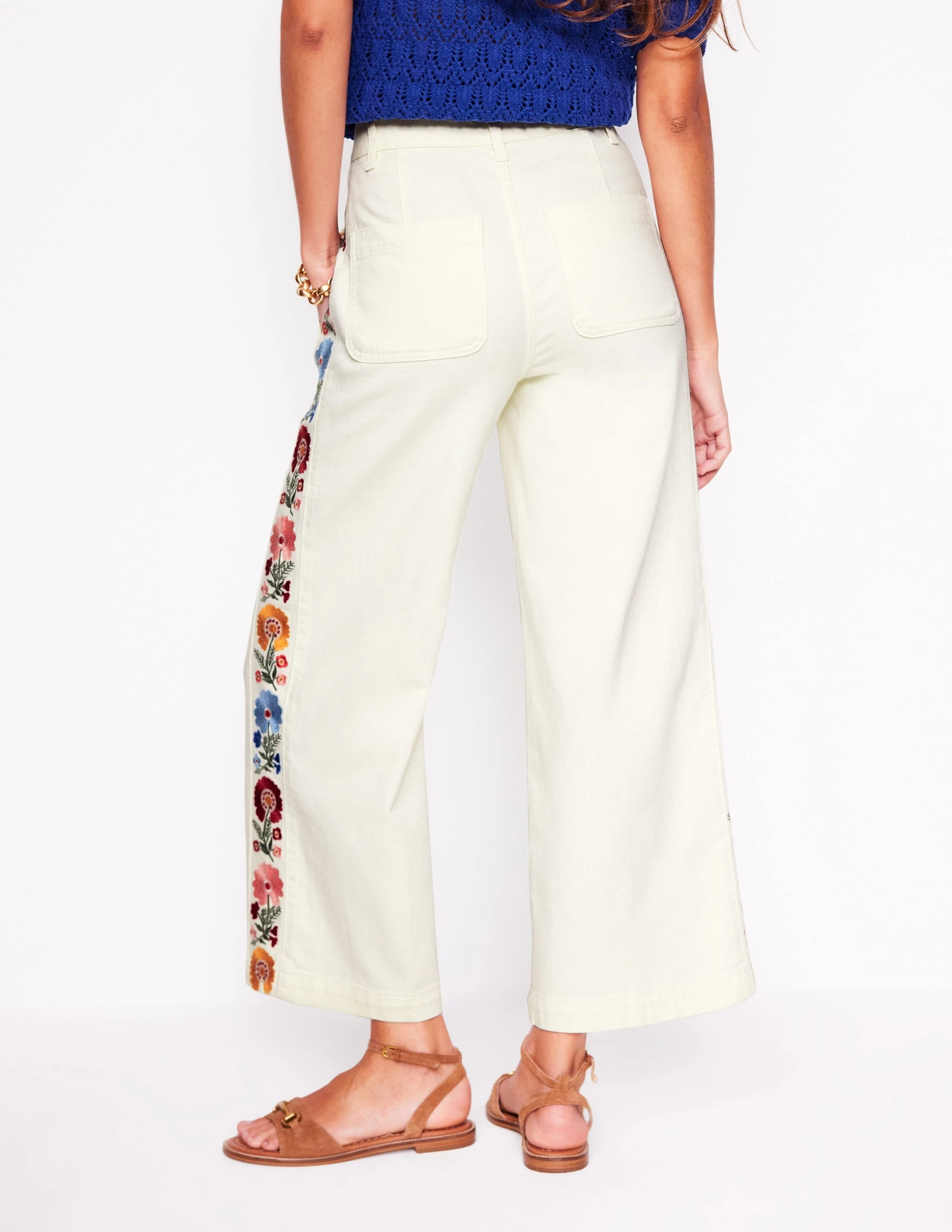 Cropped Embroidered Jeans-Ivory Embroidery
