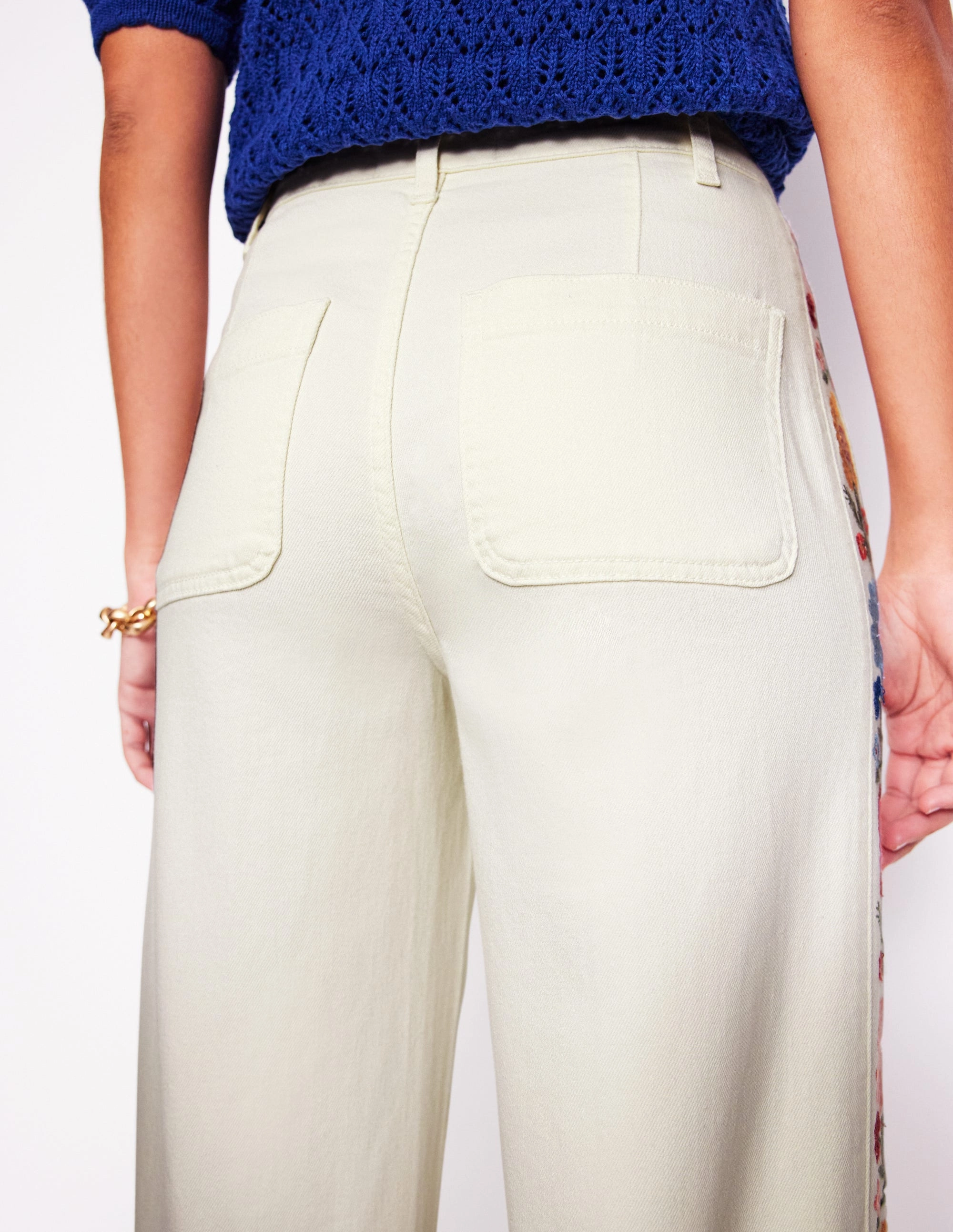 Cropped Embroidered Jeans-Ivory Embroidery