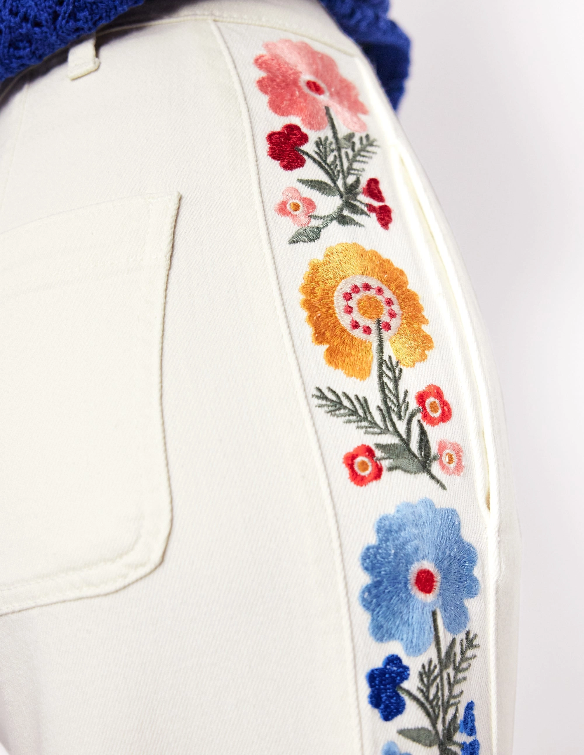 Cropped Embroidered Jeans-Ivory Embroidery