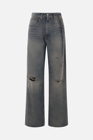 denim jeans with inverted pleats
