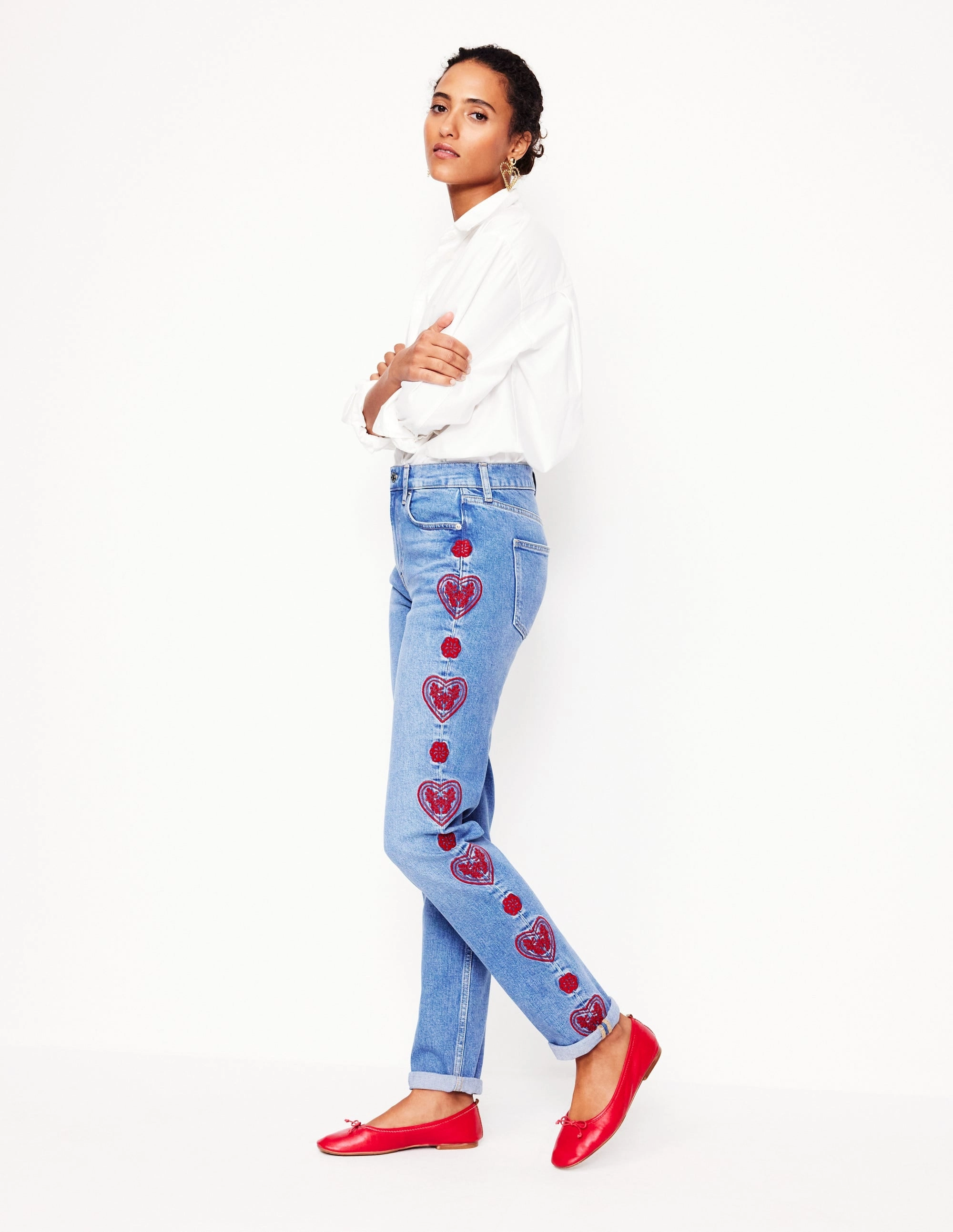 Girlfriend Jeans-Heart Embroidery
