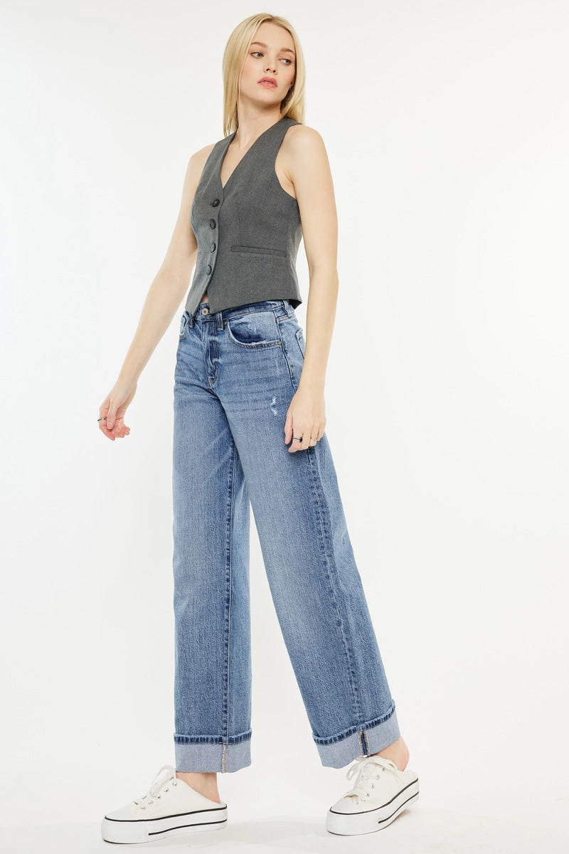 Kolbie High Rise Cuffed Wide Leg Jeans