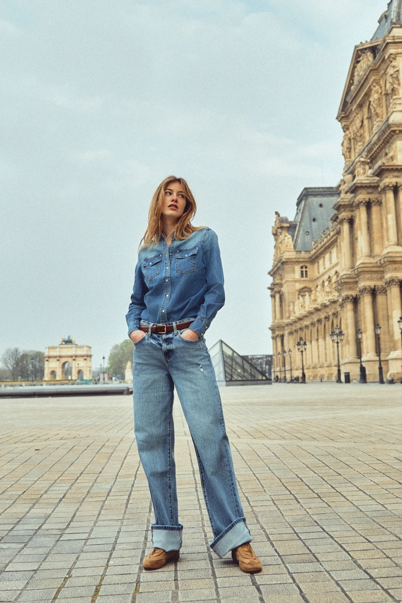 Kolbie High Rise Cuffed Wide Leg Jeans