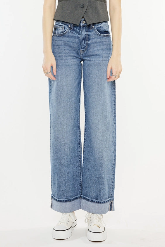 Kolbie High Rise Cuffed Wide Leg Jeans