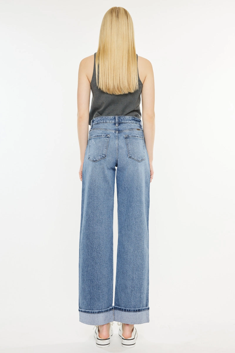Kolbie High Rise Cuffed Wide Leg Jeans