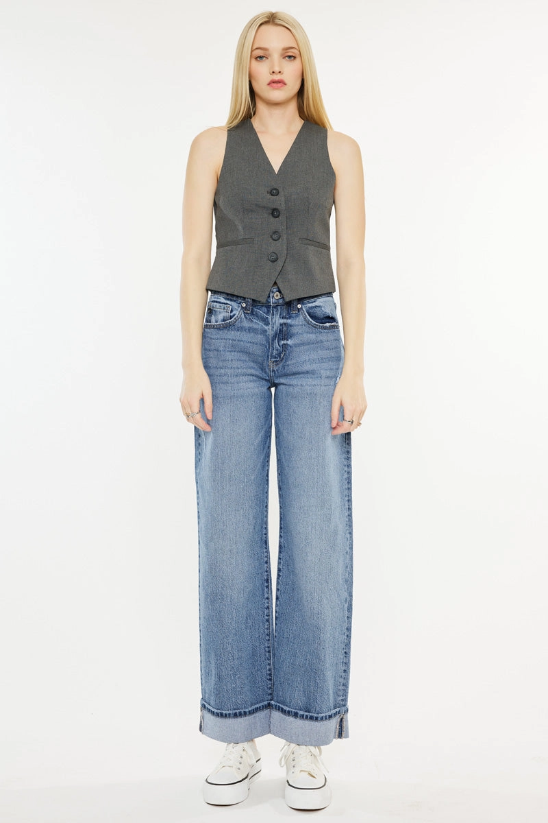 Kolbie High Rise Cuffed Wide Leg Jeans