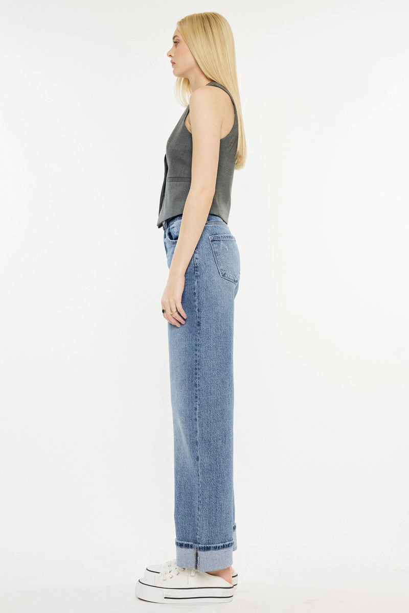 Kolbie High Rise Cuffed Wide Leg Jeans