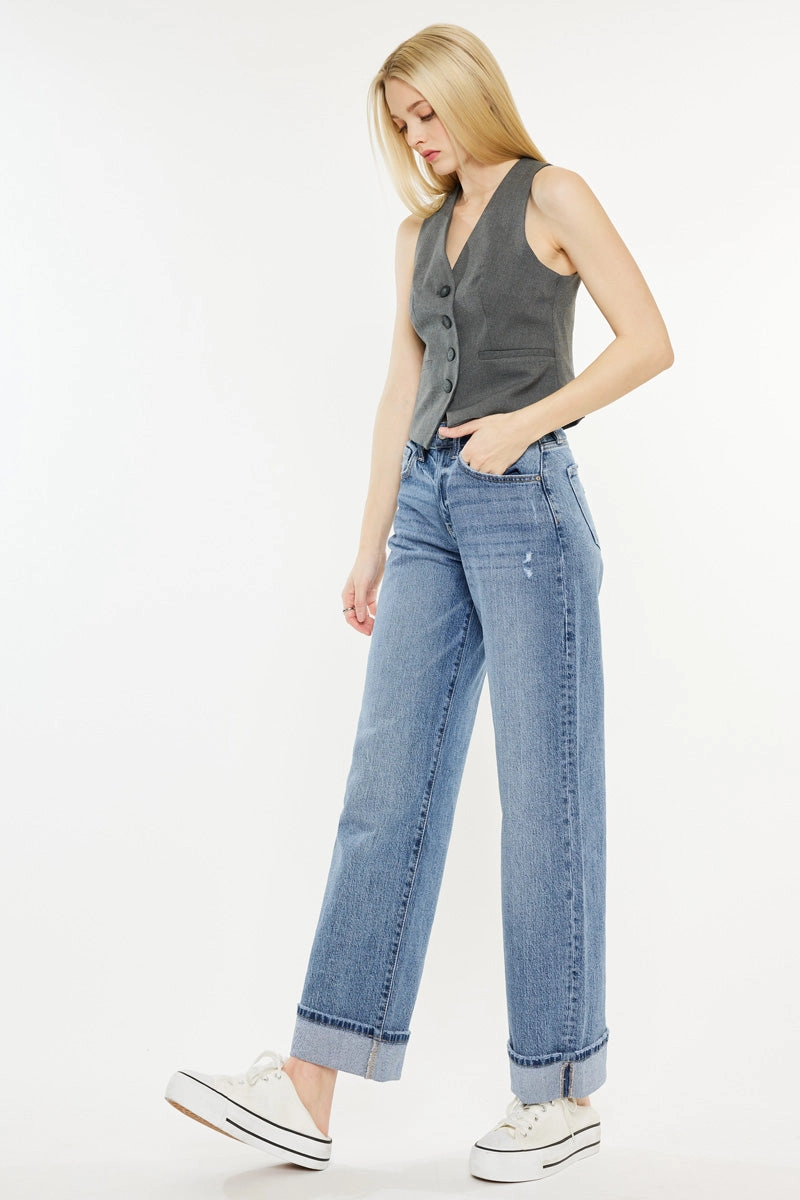 Kolbie High Rise Cuffed Wide Leg Jeans