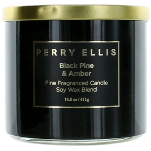 Perry Ellis Soy Wax Blend 3 Wick Candle - Fine Fragranced Black Pine & Amber, 14.5 oz