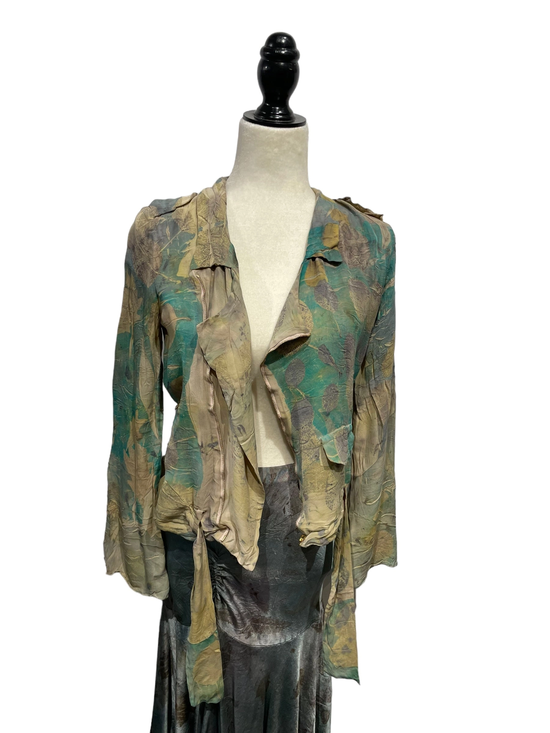 Silk eco dyed long sleeve blouse