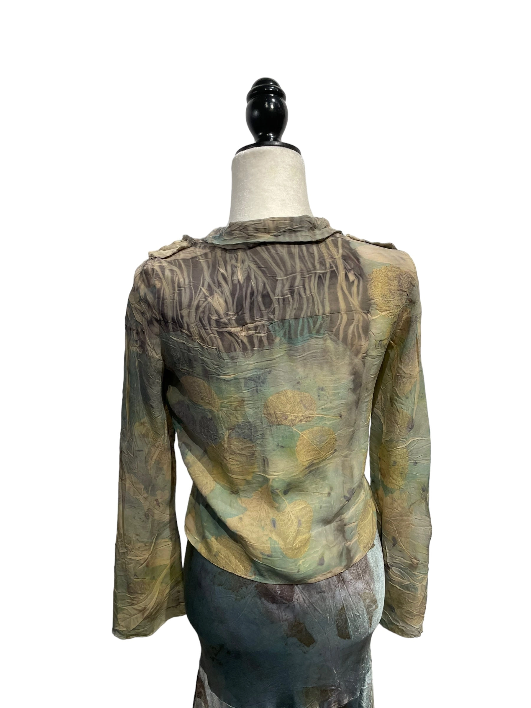 Silk eco dyed long sleeve blouse