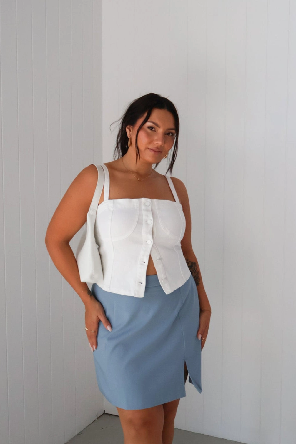 SIREN DENIM TOP WHITE