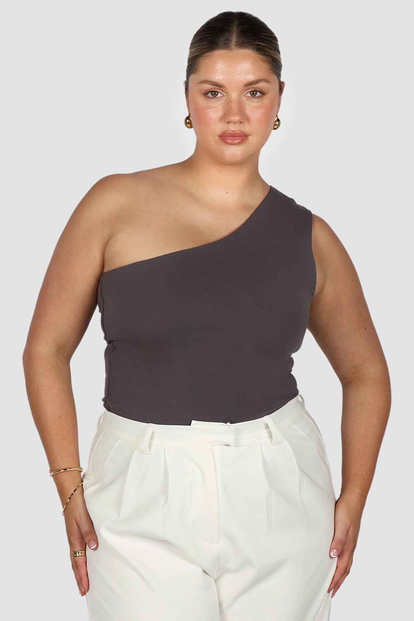 SULLIVAN ONE SHOULDER TOP CHARCOAL