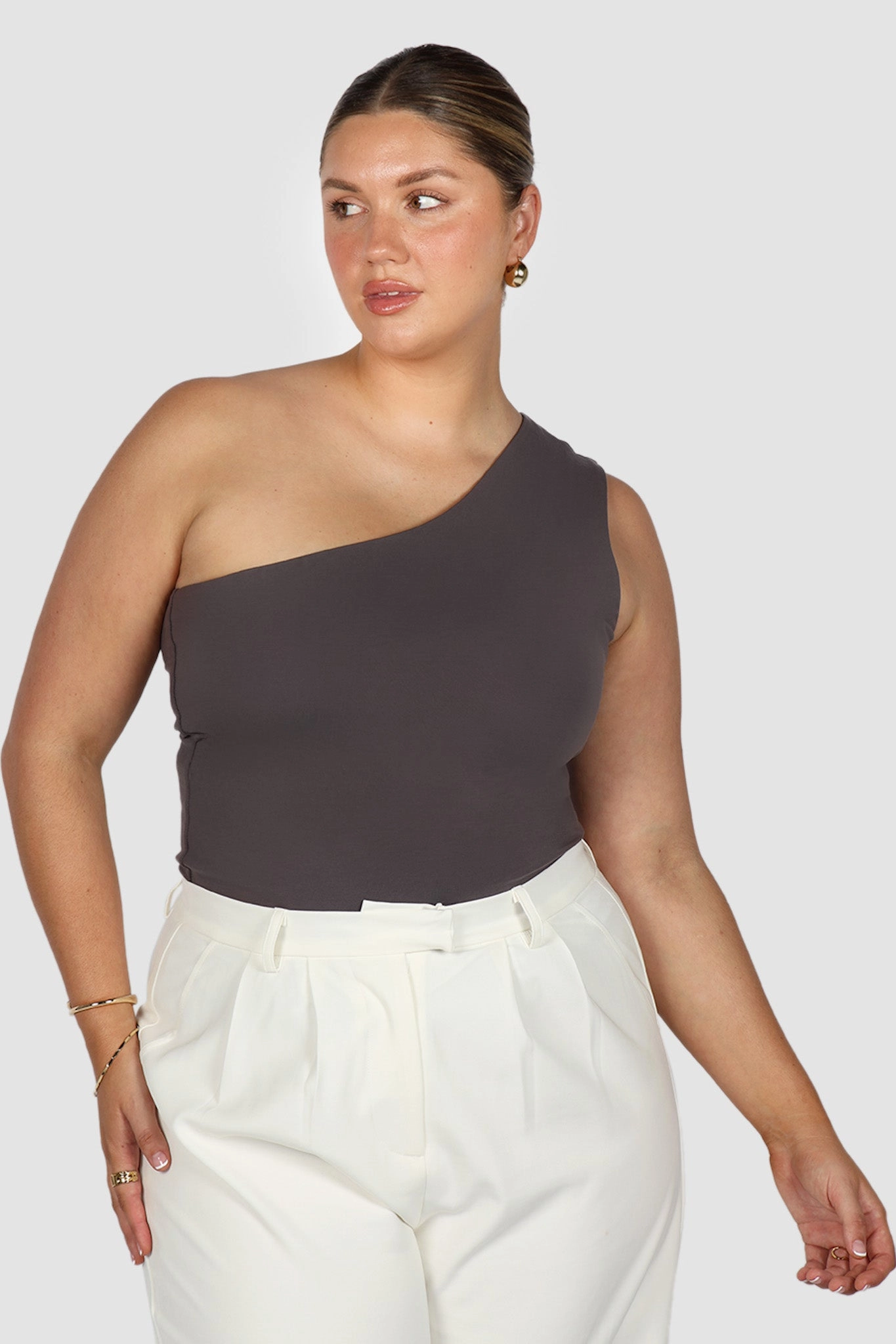 SULLIVAN ONE SHOULDER TOP CHARCOAL