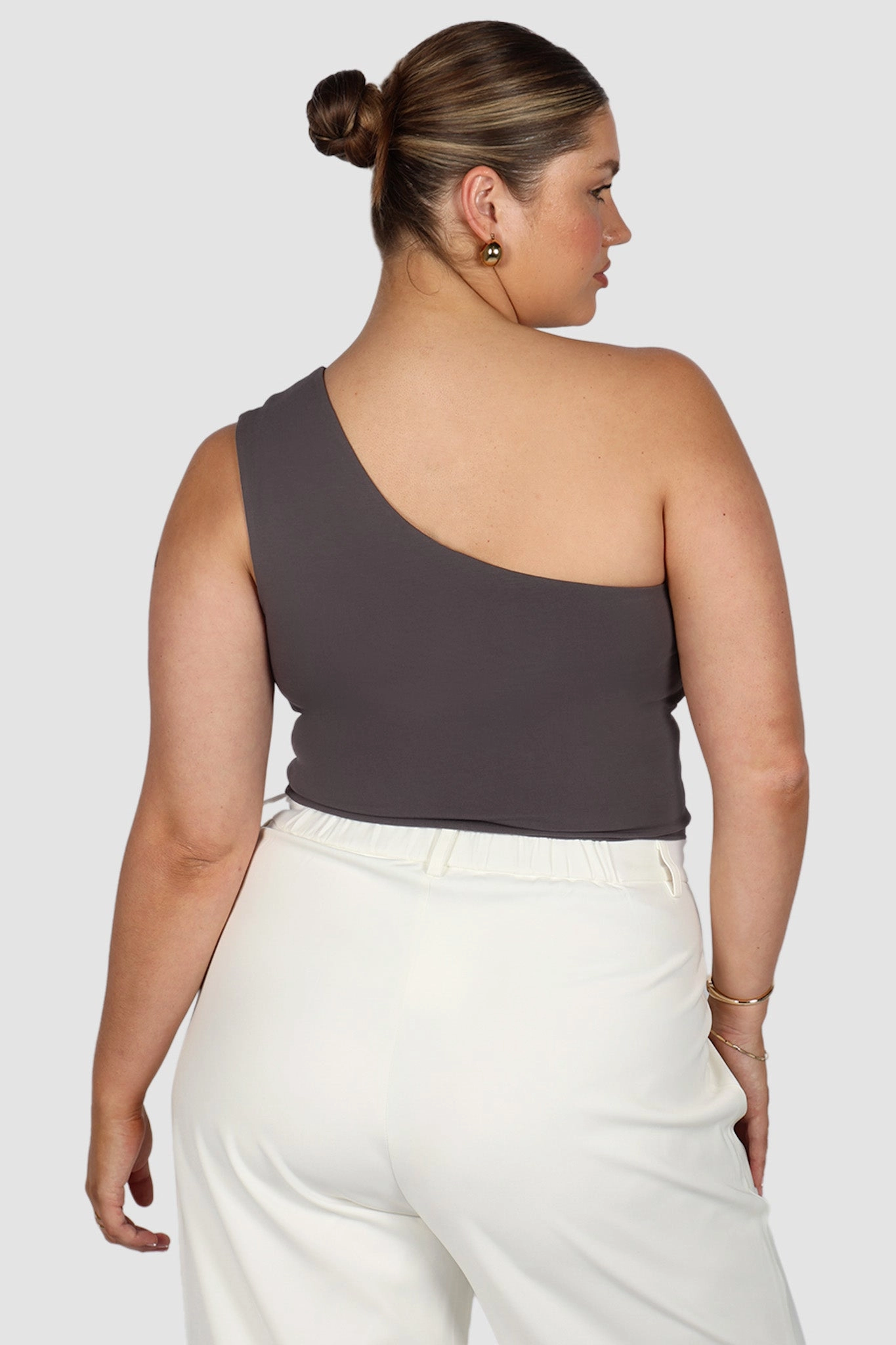 SULLIVAN ONE SHOULDER TOP CHARCOAL