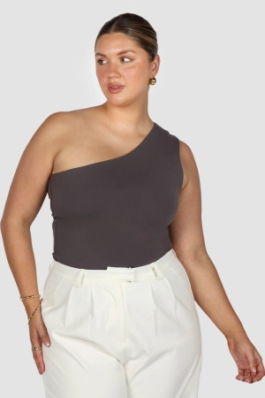 SULLIVAN ONE SHOULDER TOP CHARCOAL