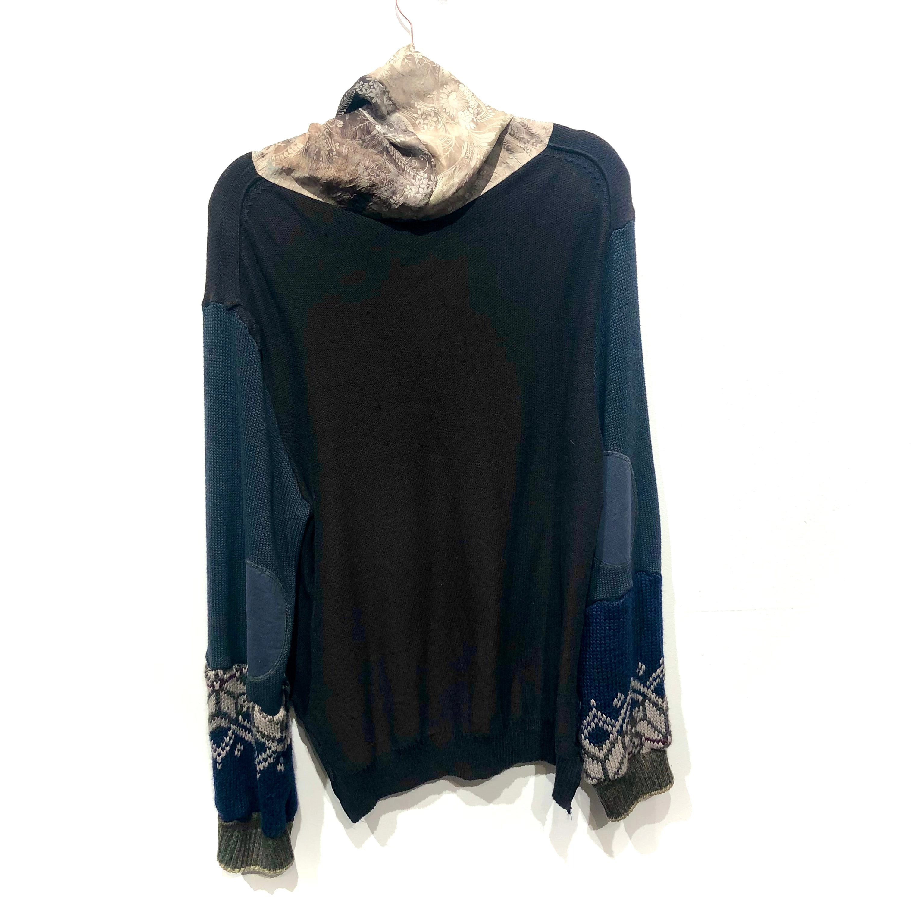 Upcycled ecodyed silk cowl sweater