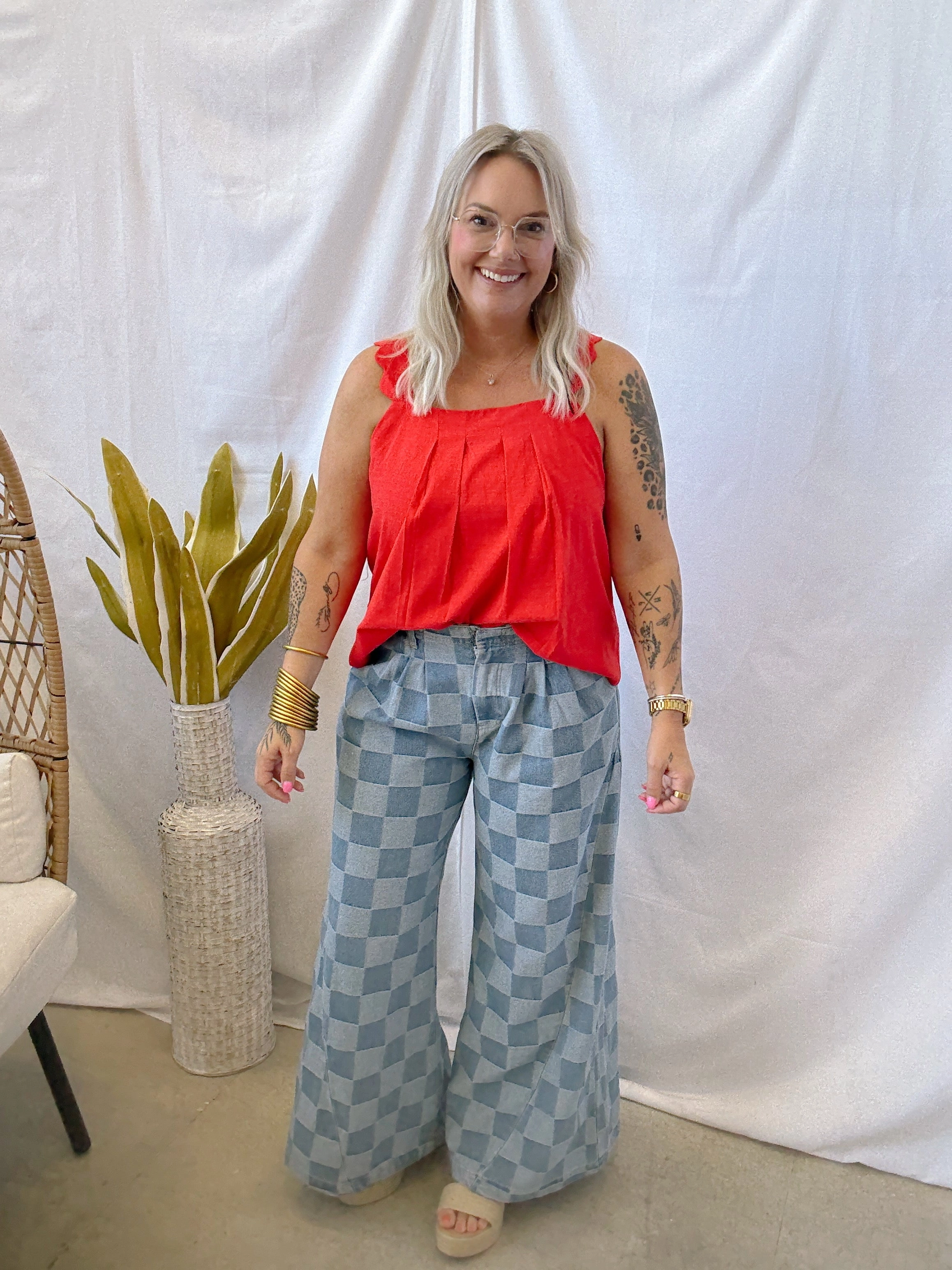 Washed Bibi Checkered Jeans