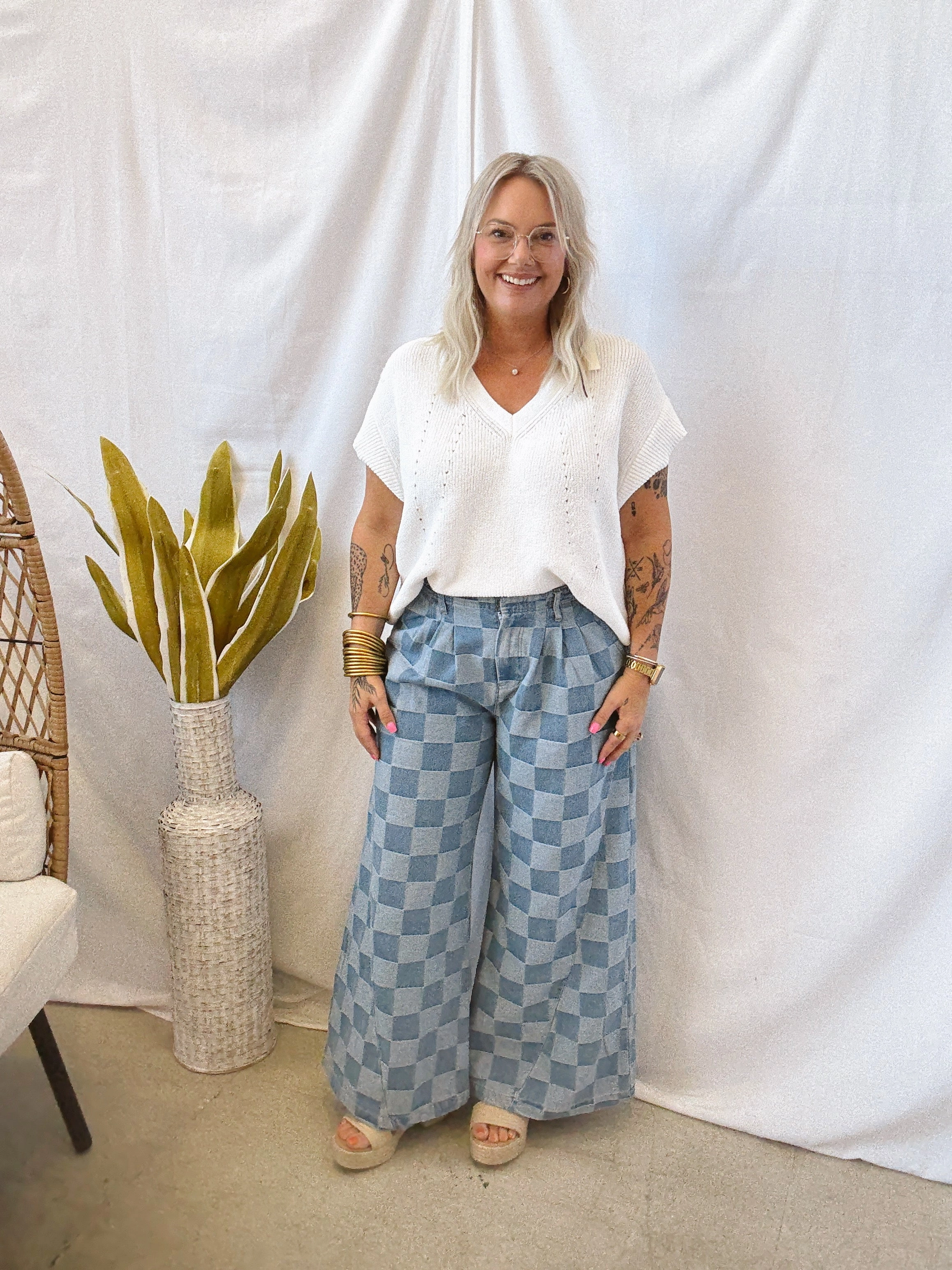 Washed Bibi Checkered Jeans