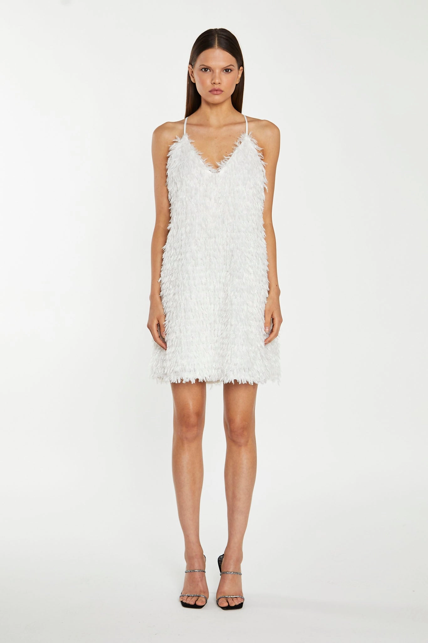 White Glitter Fringe Mini-Dress