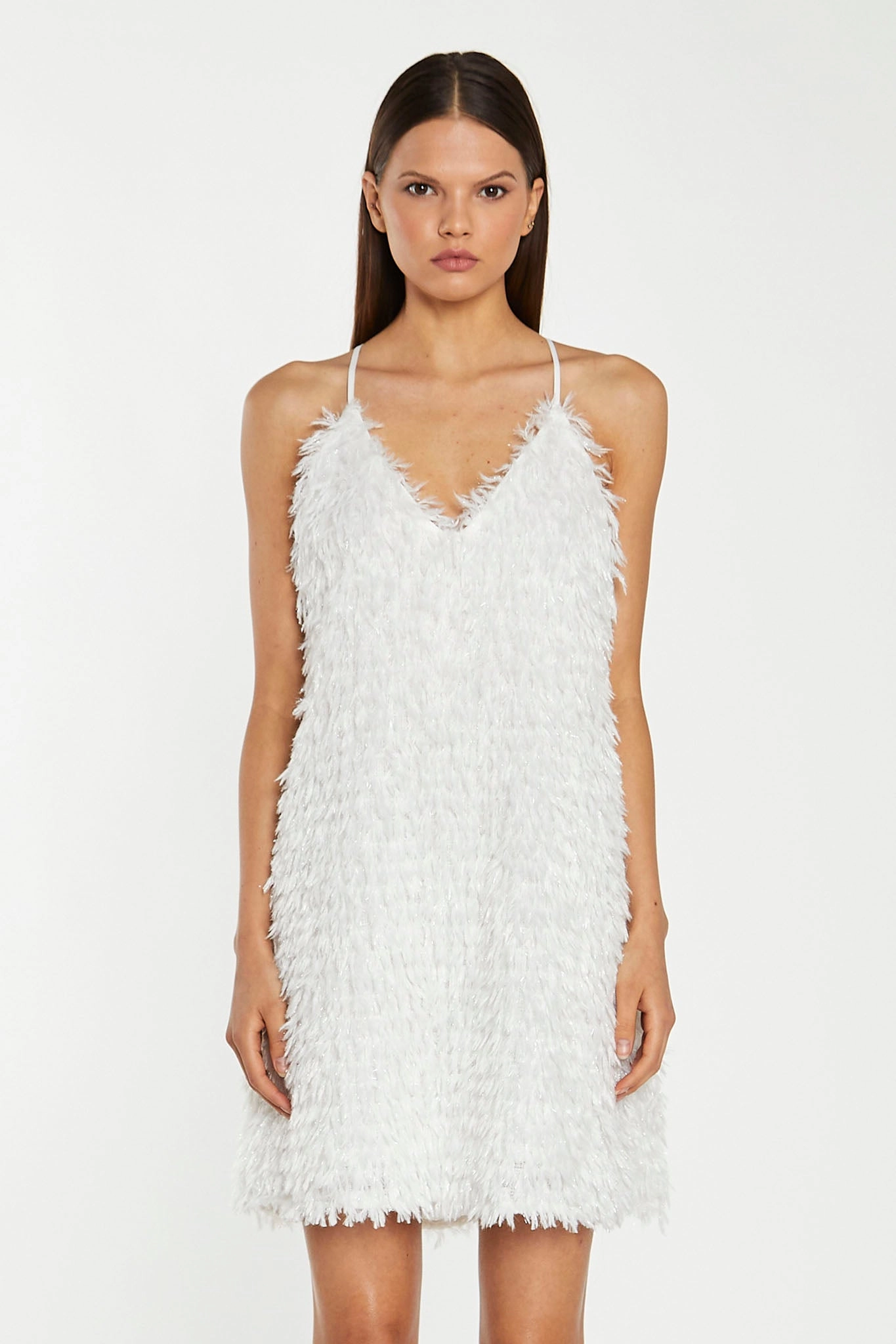 White Glitter Fringe Mini-Dress