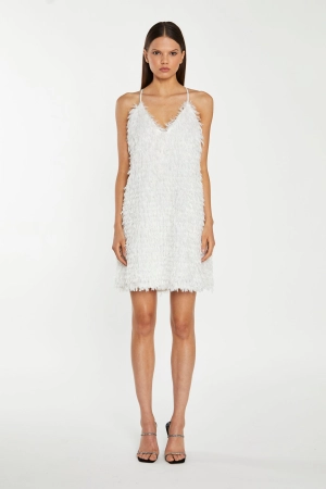 White Glitter Fringe Mini-Dress