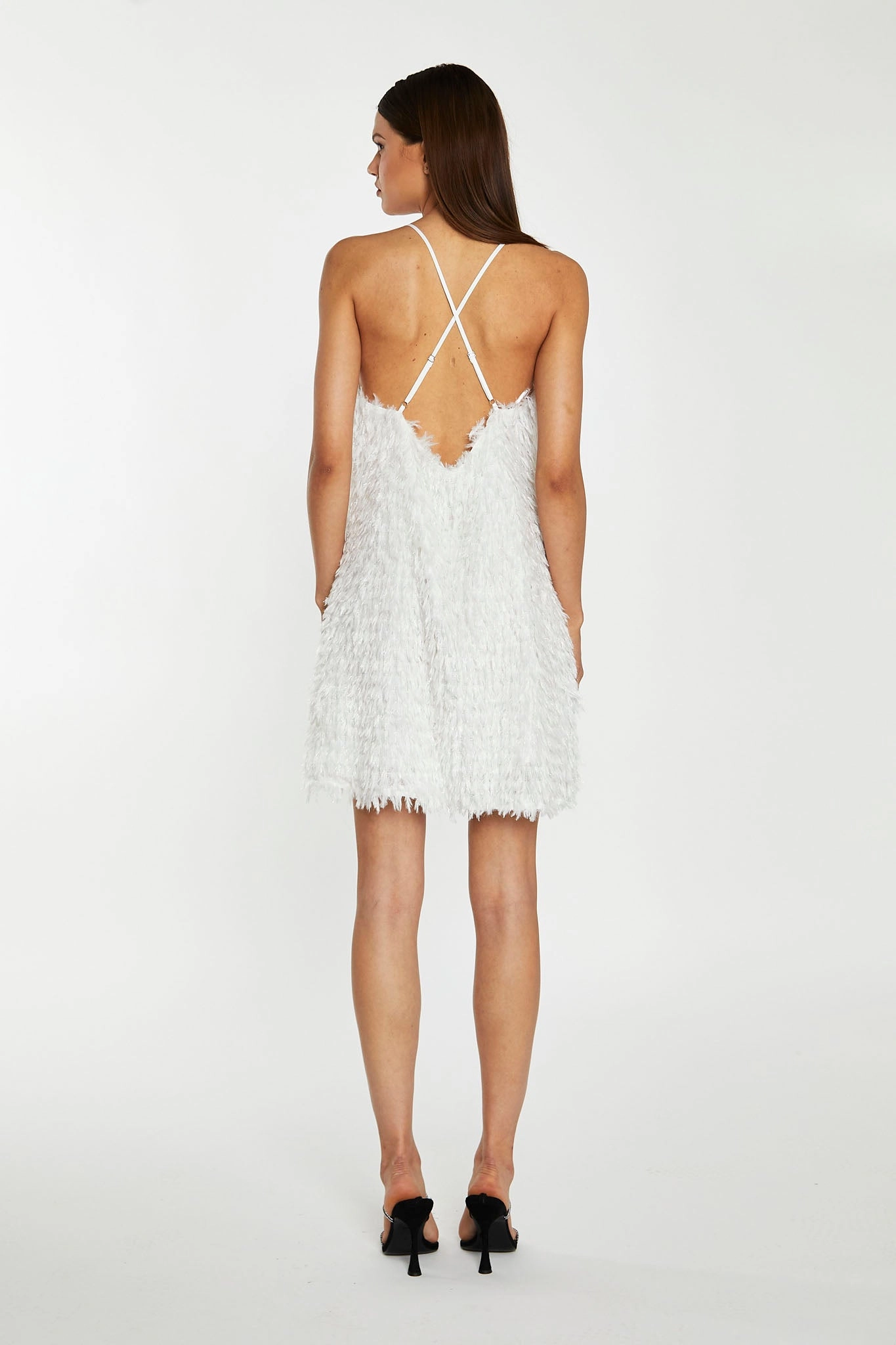 White Glitter Fringe Mini-Dress